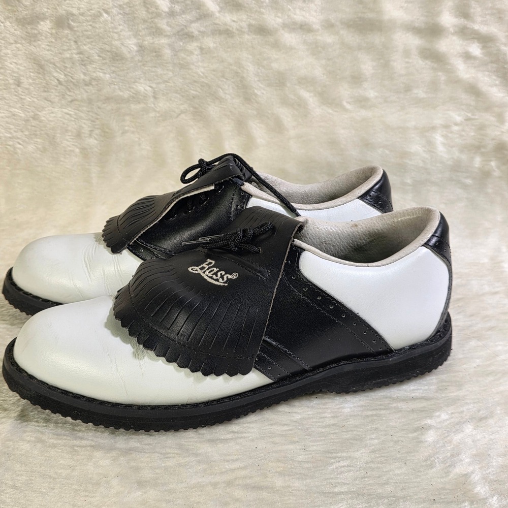 Vintage GH Bass Golf Shoes Black White Saddle Leather Kiltie Fringe Womens 6.5